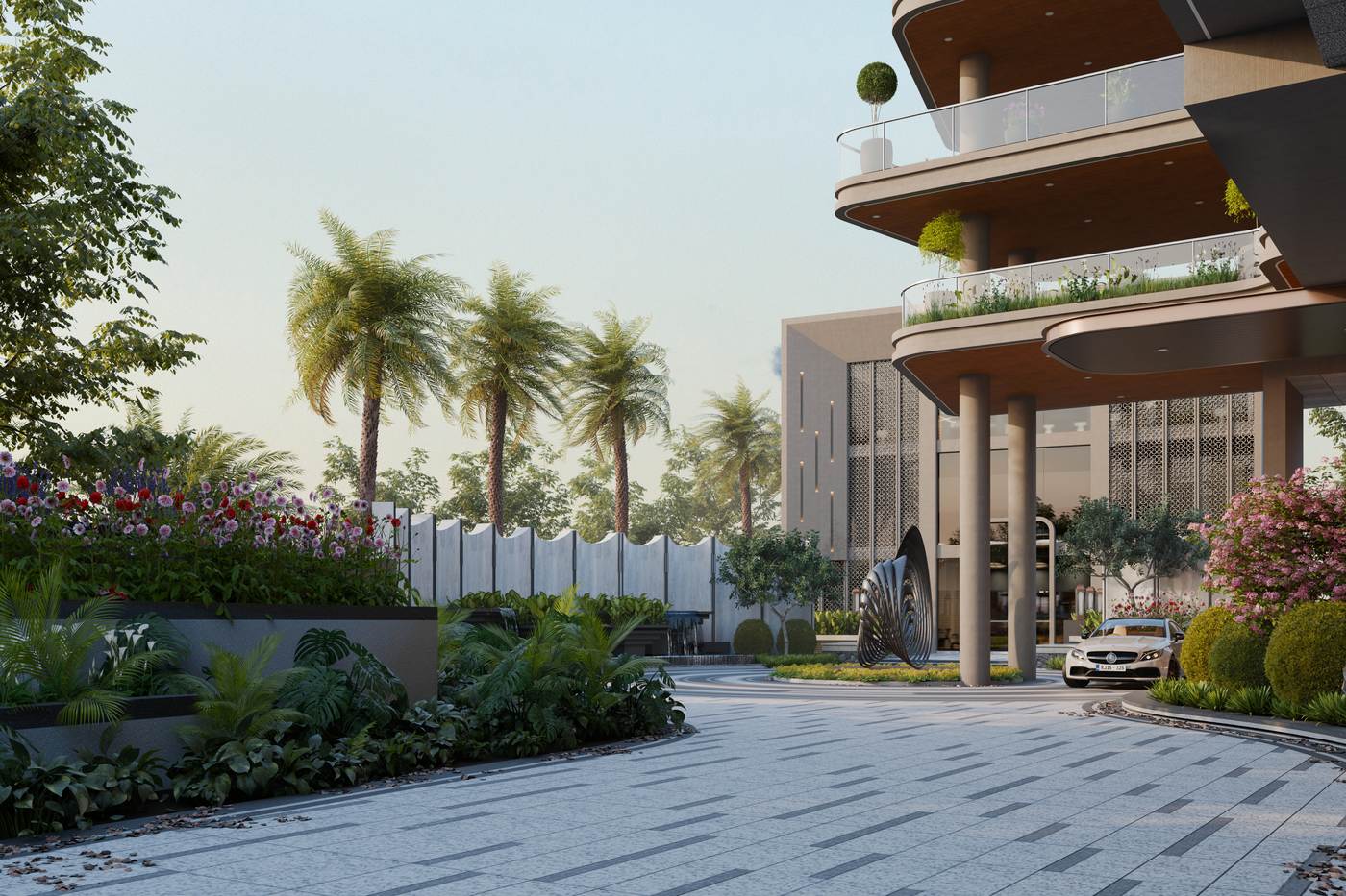 The palm-lined approach to The Monarch